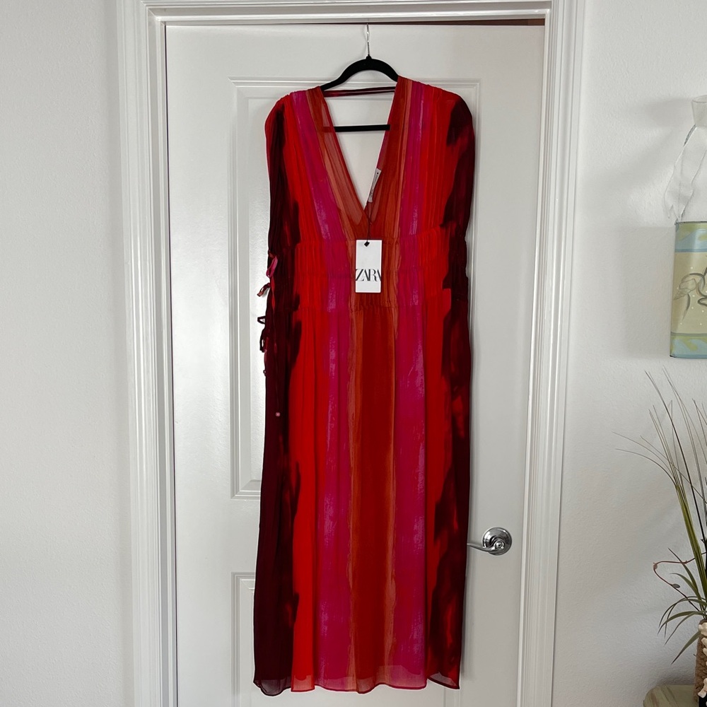 Zara Vibrant Red and Pink Maxi Dress